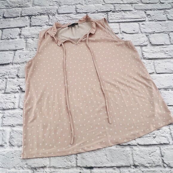 Adriana Papell Tops - Adriana Papell Sleeveless Shirt Blouse Medium Pink Polka Dot Ruffle Tie Neck‎